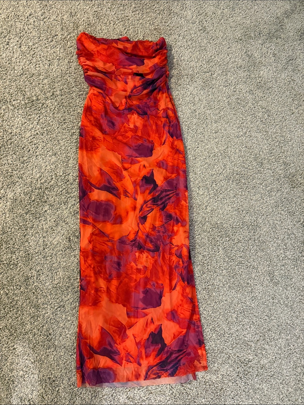 Strapless Red & Purple Print Maxi Dress